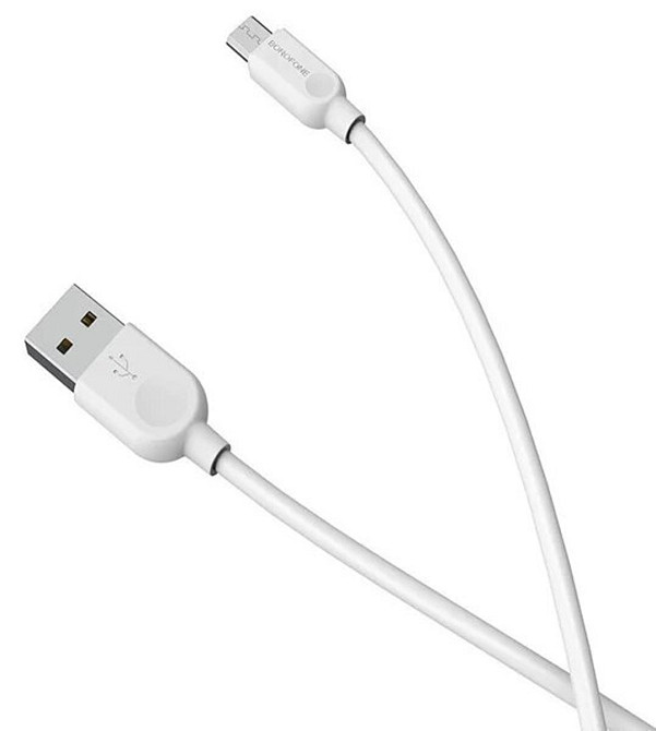 Кабель BOROFONE BX14 USB to Micro 2.4A, 2m, PVC, TPE connectors, White Київ - фото 1