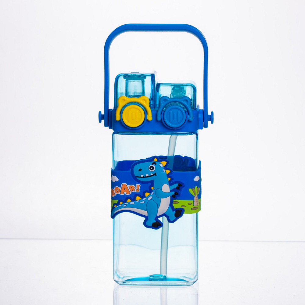Пляшка для води дитяча з трубочкою 550 мл з ручкою та ремінцем 19 см Синій HP-18-3BL Коломия - фото 2