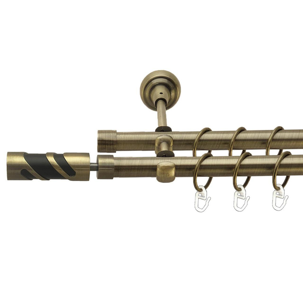 Карниз Orvit Сієна металевий дворядний відкритий гладка труба кільце металеве Антик 19\19 мм 200 см (00-00026964) Львів - фото 1