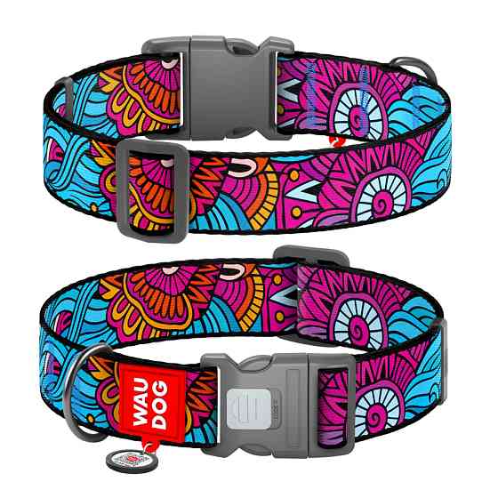 Нашийник для собак нейлоновий WAUDOG Nylon з QR паспортом, малюнок "Літо", пластиковий фастекс, Коломия