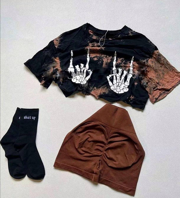 Жіночий літній костюм-двійка: топ і шорти двонитка вареняти + трикотаж рубчик Шоколадний, 46/48 Одеса - фото 3