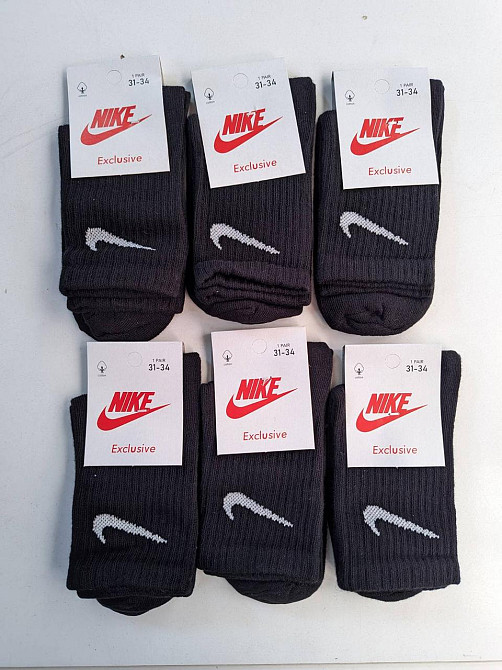Дитячі високі якісні бавовняні шкарпетки Чорні в наборі по 6 штук Nike. Розмір 31-34 Київ - фото 1