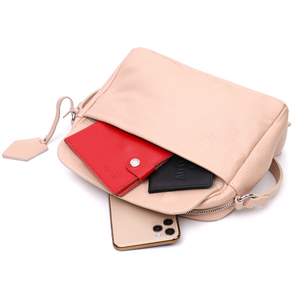 Красива сумка жіноча крос-боді з натуральної шкіри GRANDE PELLE 11694 Пудровий Київ - фото 6