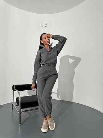 Женский теплый прогулочный костюм двойка: кофта и брюки двусторонний флис Графит, 42/44 Одесса