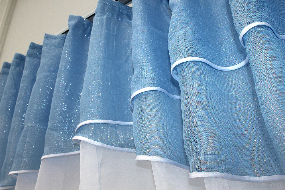 Кухонні штори VR-Textil № 091к з ламбрекеном і підв'язками блакитний з білим 270х170 см (52-0095) Київ - фото 5