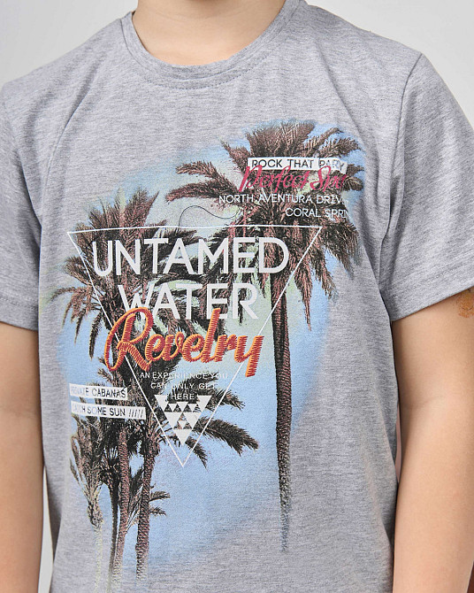 Комплект з капрі підлітковий Nicoletta — листя на шортах — Family look тато/син 89906 10-11, Сірий Київ - фото 7