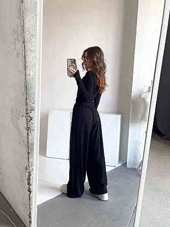 Жіночий базовий прогулянковий костюм-двійка: лонгслів і штани турецька віскоза Чорний, 48/50 Одеса