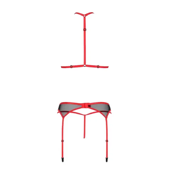 Комплект білизни Passion SATARA SET XXL/XXXL red, топ, пояс для панчіх, стрінги Львов