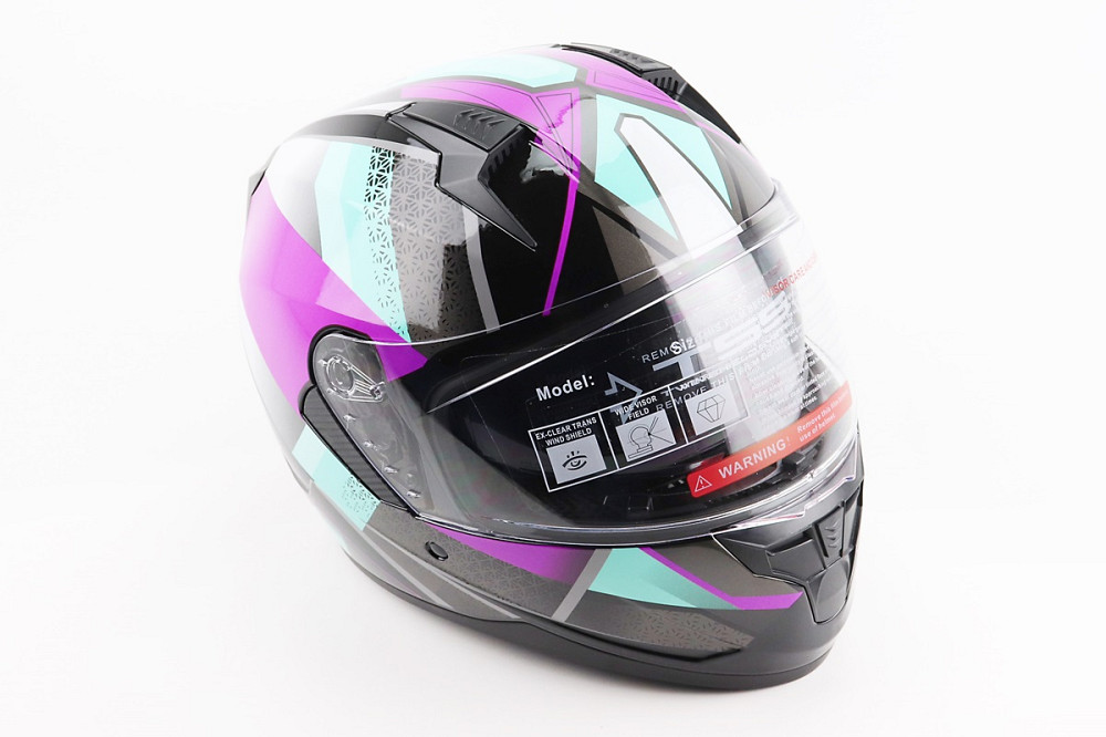 Шолом інтеграл, закритий (сертифікація DOT)+відкидні окуляри BLD-M67 М (57-58см), ЧОРНИЙ/ФІОЛЕТОВО-БІРЮЗОВИЙ Киев - изображение 1