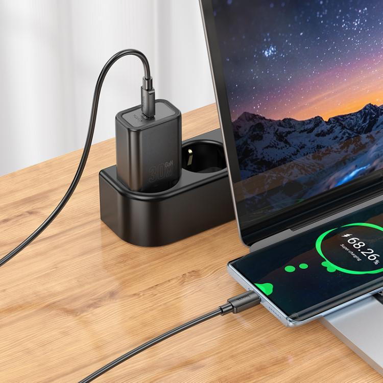 Мережевий зарядний пристрій HOCO N62 Gentle single port PD30W charger (EU) Black Одеса - фото 3
