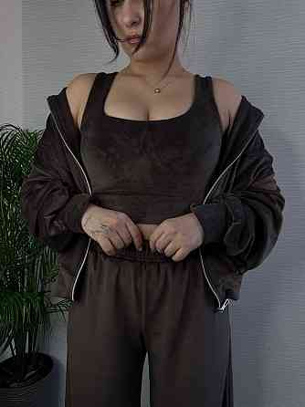 Женский стильный повседневный плюшевый костюм тройка Шоколад, 46/48 Одесса