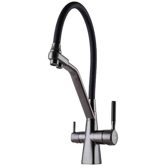 Змішувач для кухні під осмос Globus Lux GLLR-0700-L-11-01 гофрований  на гайці латунь, Графіт-Чорний Луцк