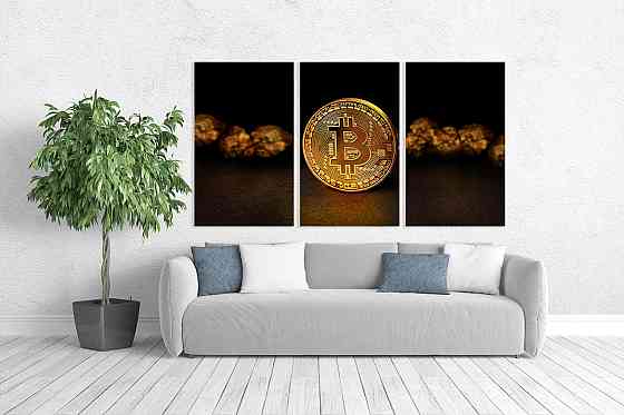 Модульна картина у вітальню/ спальню Биткоін    ART-074_3A 70х130 см Київ