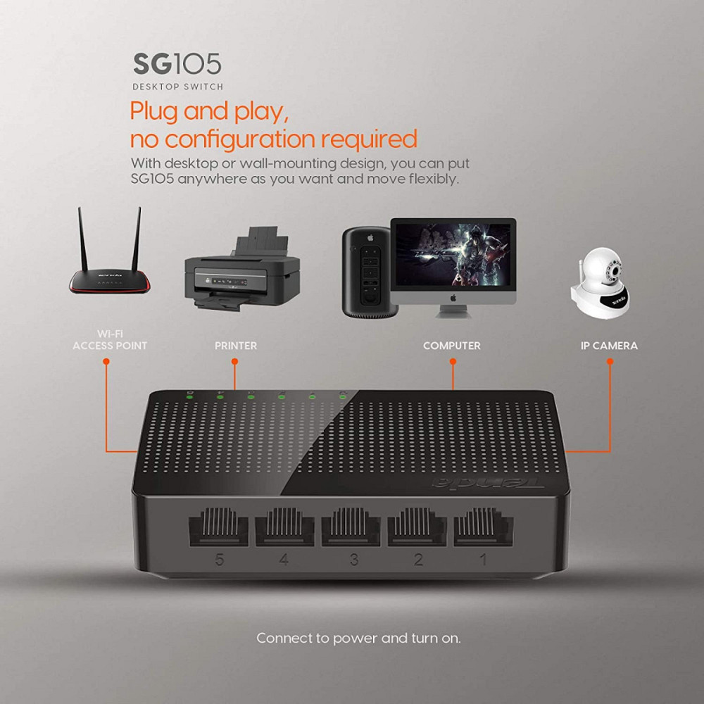 Коммутатор (свитч) Tenda SG105 (Черный, 5 LAN портов, 10/100/1000 Мбит/с) Николаев - изображение 6