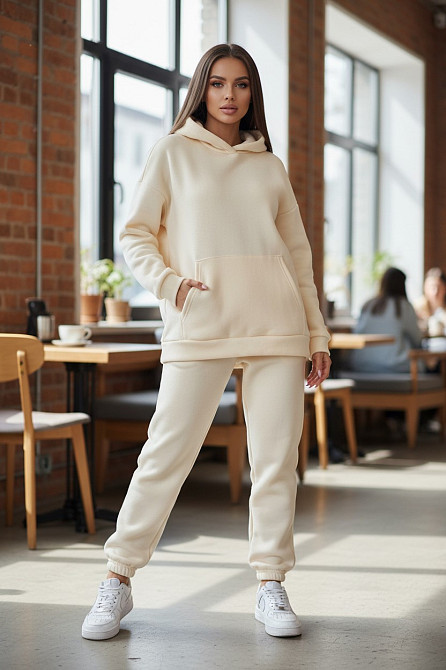 Жіночий спортивний теплий костюм тринитка на флісі Молочний XS-S Харків - фото 14