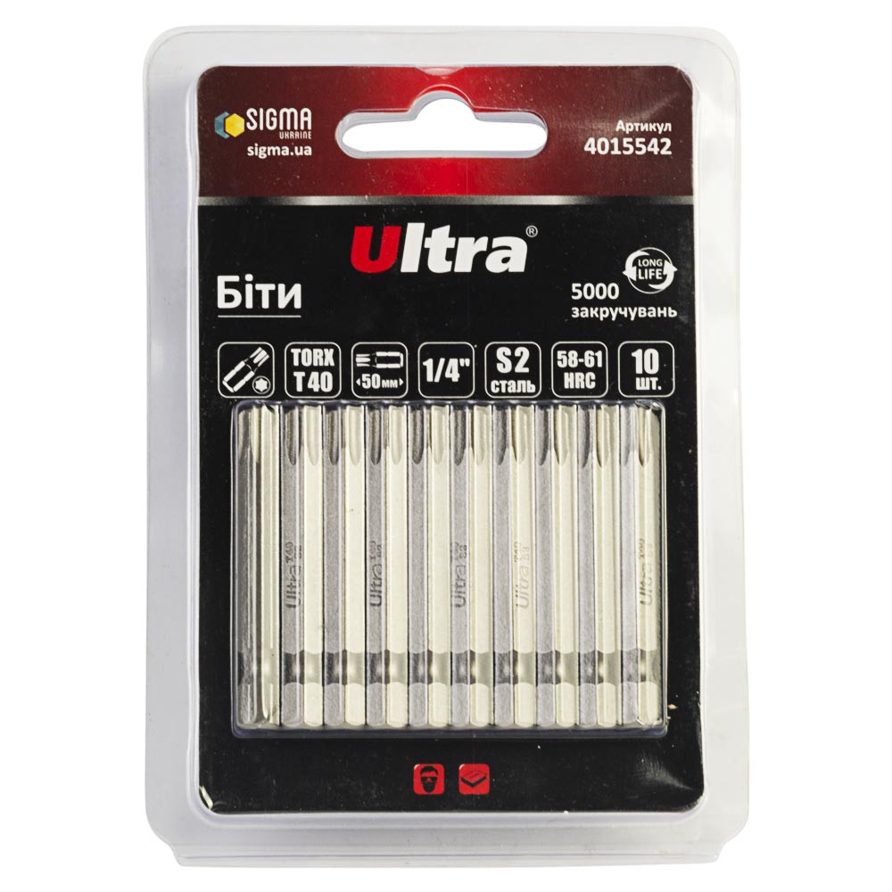 Ultra Биты TORX 40×50мм ¼" 10шт S2 (блистер) ULTRA (4015542) Коломия - фото 1