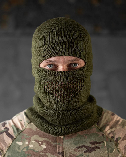 Балаклава мужская тактическая подшлемник  шапка олива вязаная трикотаж Одесса - изображение 5