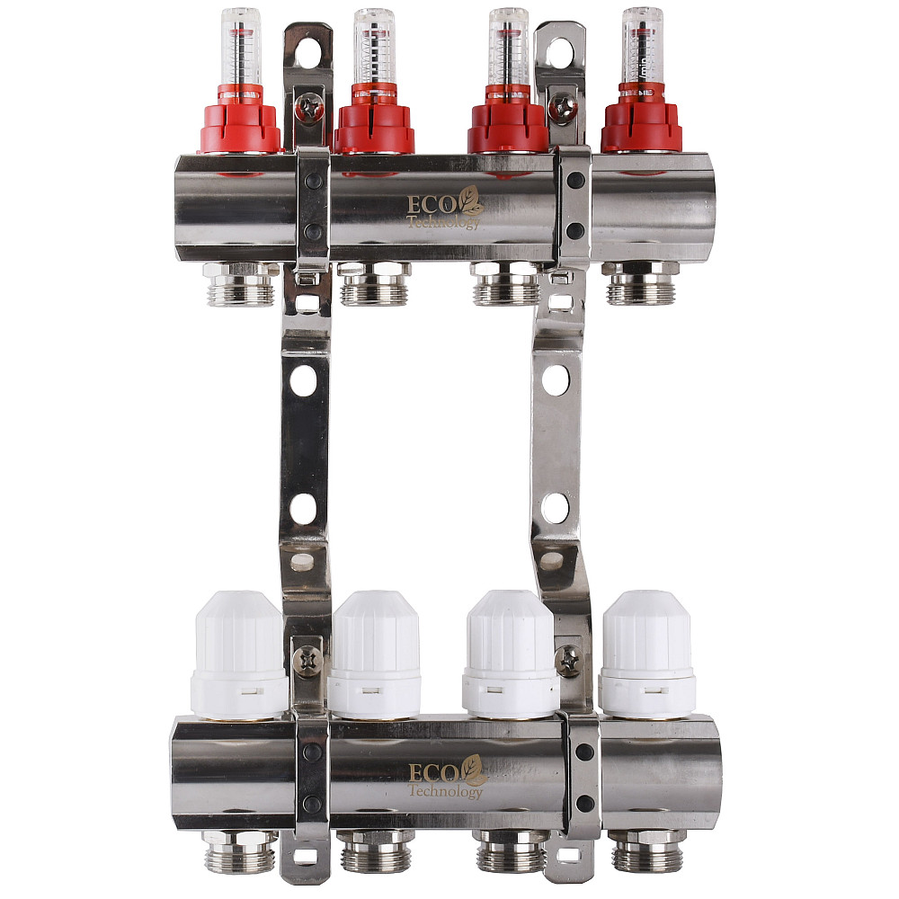 Колектор з вимірювачем витрат, регуляторами та кріпленням ECO 001D 1″x4 Тернопіль - фото 1