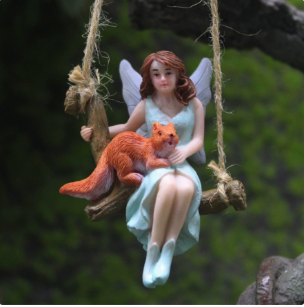 Фигурка Эльфа с белкой на качели 8.2 х 6.1 х 3.5 см Полистоун. Для мини-сада и флорариума Одесса