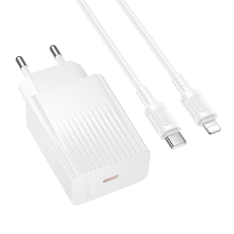 Мережевий зарядний пристрійз кабелем BOROFONE BAS75A Source single port PD30W charger set (C to iP) (EU) White Одеса - фото 1