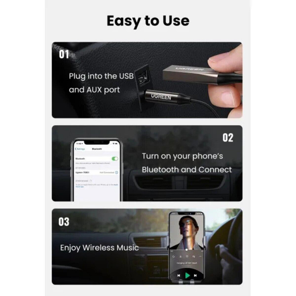 Bluetooth-ресивер UGREEN CM309 Bluetooth Car Receiver Aux with Mic (Space Gray)(UGR-70601) Миколаїв - фото 8