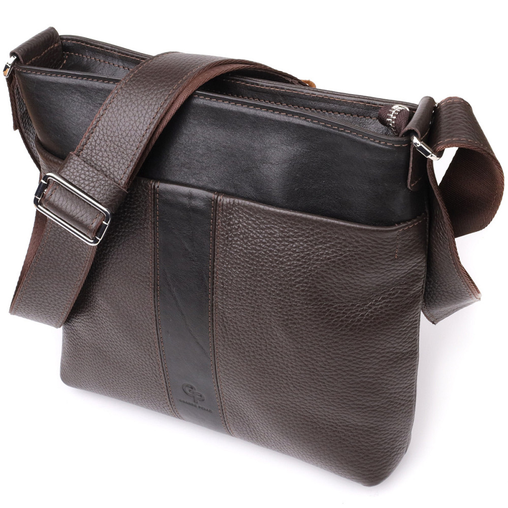 Стильна сумка через плече для чоловіків із натуральної шкіри GRANDE PELLE 22884 Коричневий Київ - фото 1