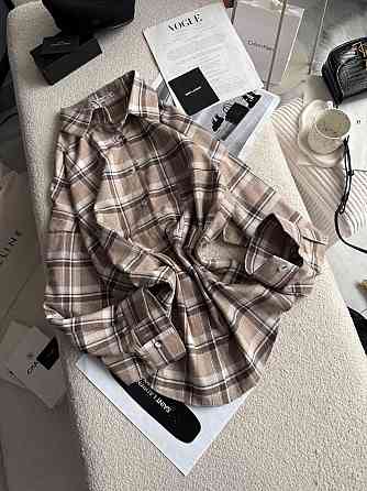 Жіноча трендова сорочка в карту батал турецька фланель Бежевий Одеса