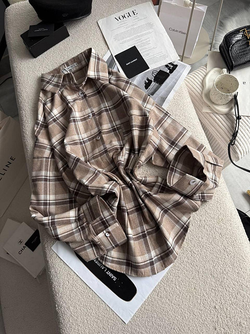 Жіноча трендова сорочка в карту батал турецька фланель Бежевий Одеса - фото 1