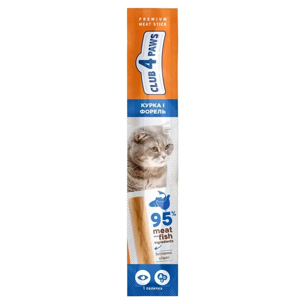 Мясная палочка для кошек CLUB 4 PAWS (Клуб 4 Лапы) с курицей и форелью 1 шт (5 г) Винница - изображение 1