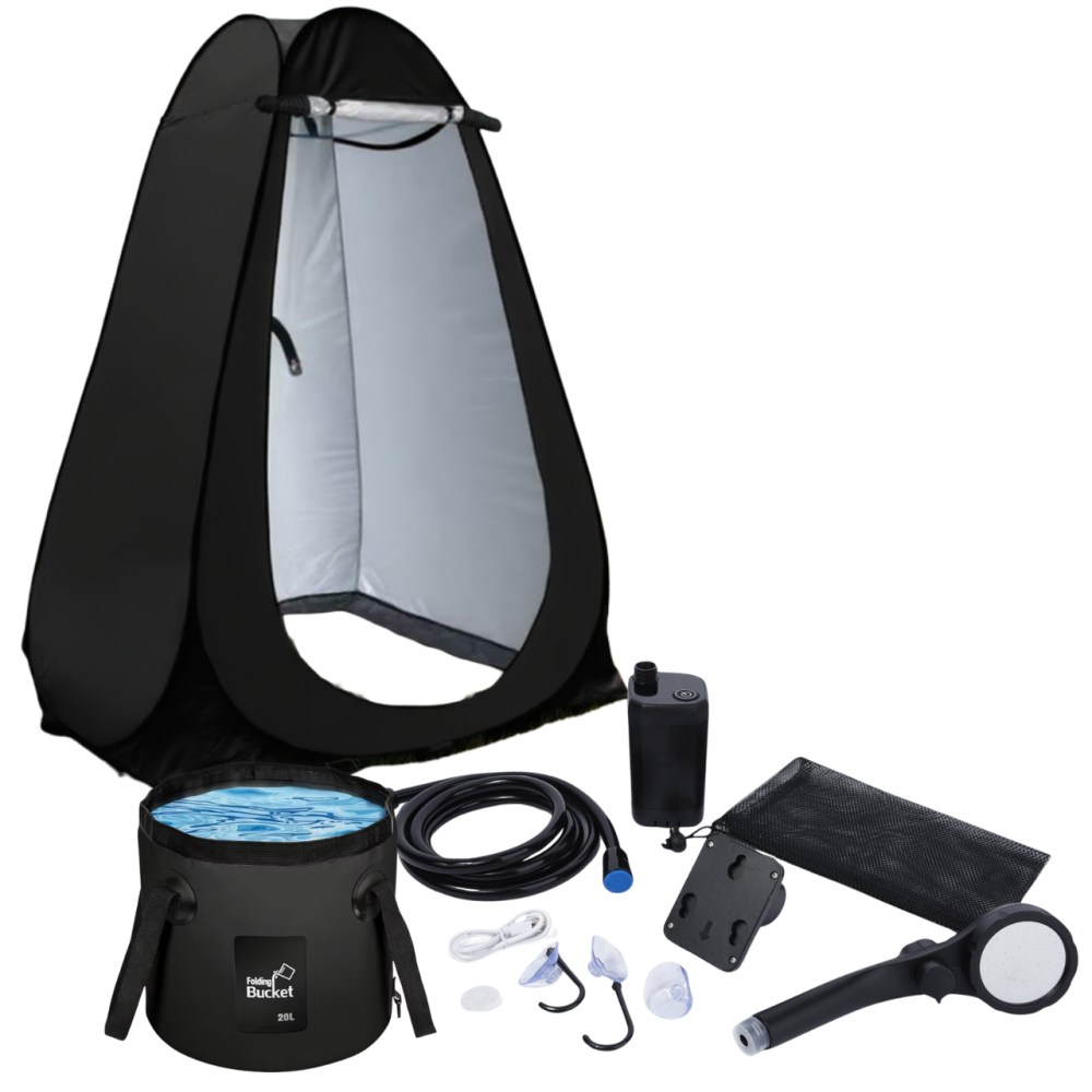 Душ туристический портативный 3в1 с палаткой: аккумуляторный кемпинговый мобильный душ + ведро для кемпинга и походов черный Каменец-Подольский - изображение 8