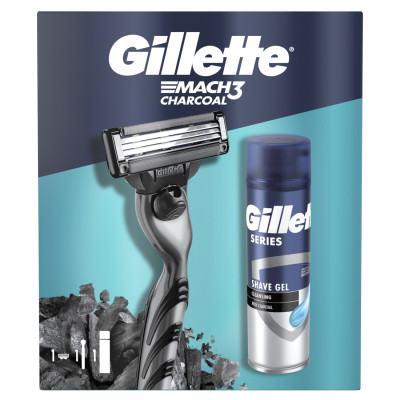 Набір косметики Gillette Mach3 Станок для гоління Charcoal з 1 змінним картриджем + Гель для гоління 200 мл (8700216566469) Вінниця - фото 2