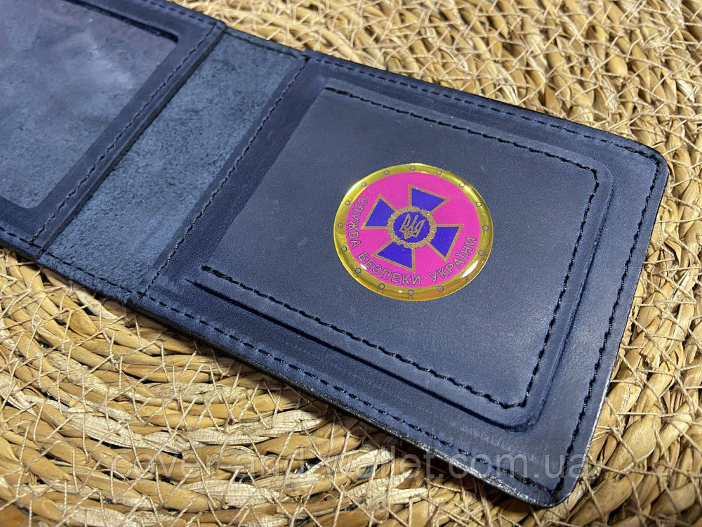 Шкіряна обкладинка на посвідчення СБУ з шевроном Синій Crazy Київ - фото 3