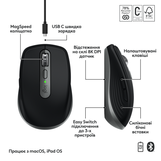 Миша Logitech MX Anywhere 3S for Ma, Space Grey (910-006947) (6998415) Київ