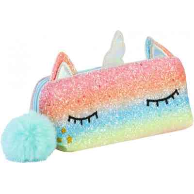 Пенал Cool For School 1 відділення з блискітками та помпоном Блакитний (CF6636-blue) Вінниця