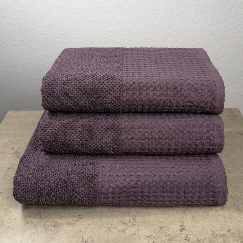 Комплект махровых полотенец Вафельный Бордюр 3шт GM Textile 50х90см, 50х90см, 70х140см 500г/м2 (Темный Виноград) Сумы - изображение 1