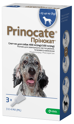 Prinocate Прінокат краплі від бліх та кліщів для собак 25-40кг, 400/100мг (3 піпетки/уп) Київ