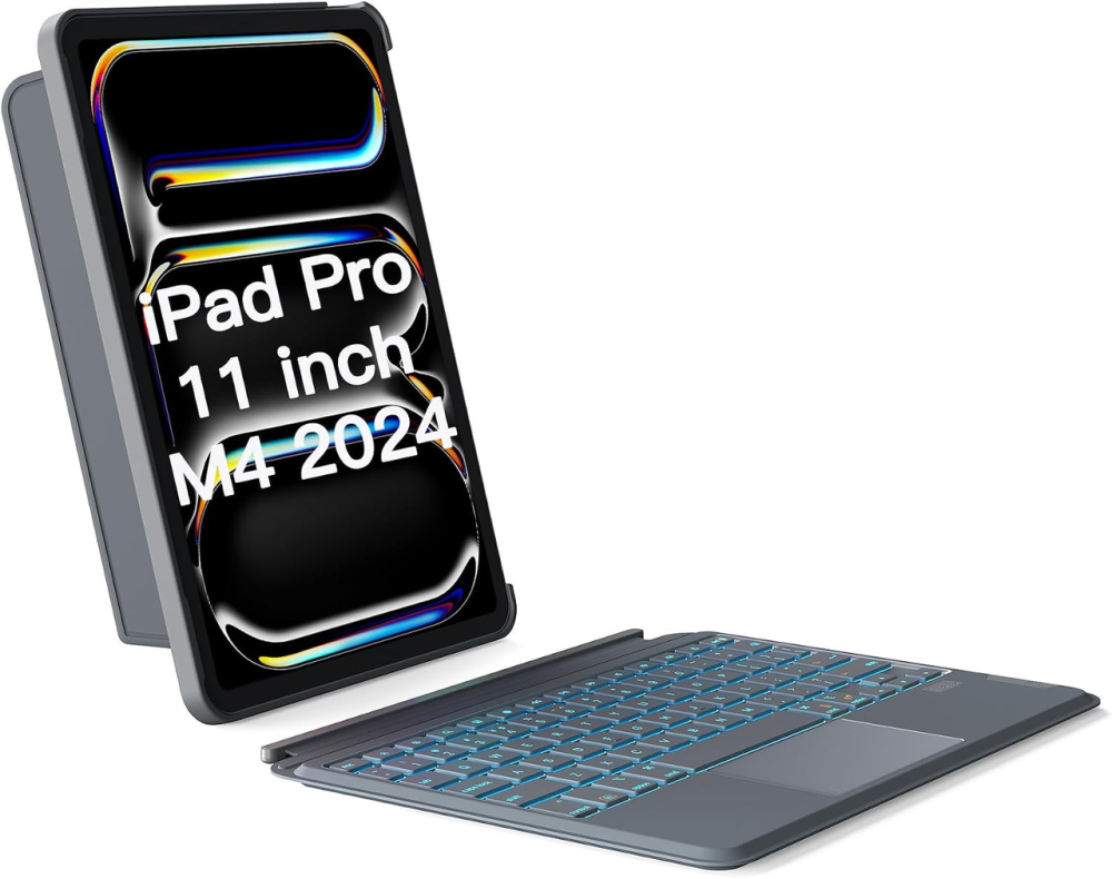 Чохол-клавіатура Inateck KB04111-11 для iPad Pro 11″ M4/M5, Bluetooth, магнітний, знімний, тачпад, підсвітка, сірий Київ - фото 2