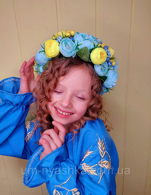 Ободок обруч з квітами "Піони великий блакитно-жовтий" Кривий Ріг - фото 1