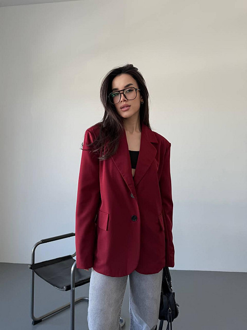 Жіночий класичний оверсайз піджак на підкладці костюмка Бордо, 42/44 Одеса - фото 1
