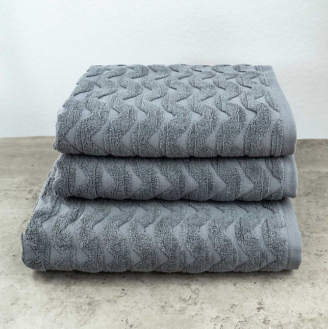 Комплект махрових рушників Жакардових Хвиля 3шт GM Textile 50х90см, 50х90см, 70х140см 500г/м2 (Сірий) Суми - фото 1