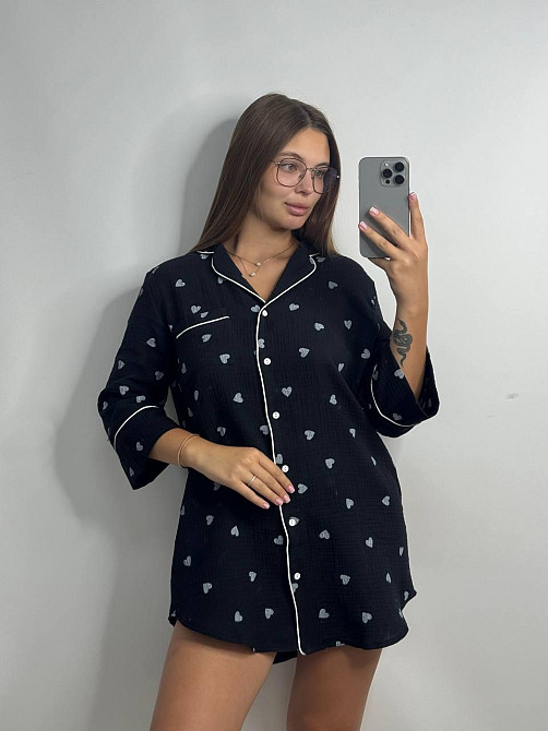 Женская муслиновая ночная сорочка Черный M-L Харьков - изображение 1