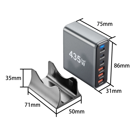 Сетевое зарядное устройство Gan 3C3A-435W (2Type-C-140W+1Type-C-65W+3USBQC3.0-30W) Серый Винница