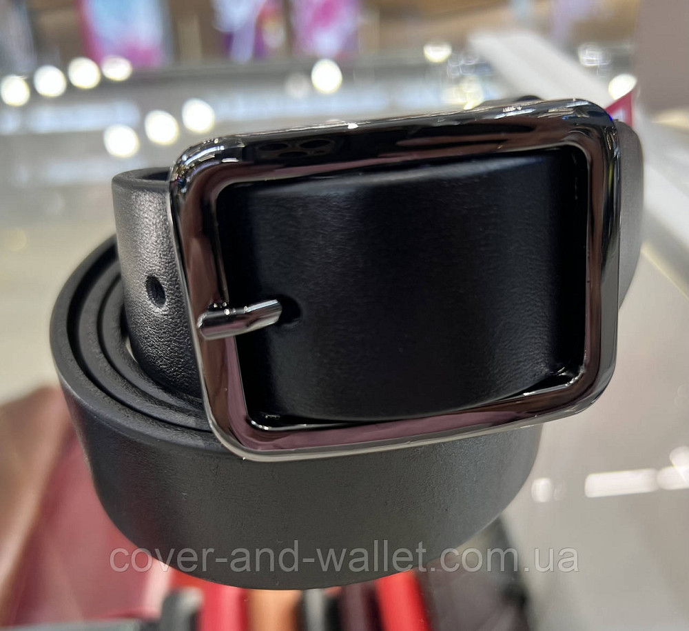 Черный женский брючный ремень из итальянской кожи с прямоугольной пряжкой 35 мм PS Leather Киев - изображение 3