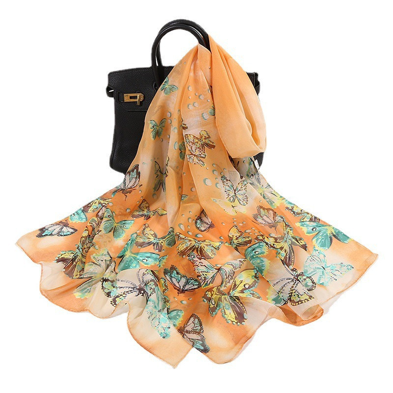 Женский шарф с бабочками 145 на 48 см оранжевый Киев - изображение 1