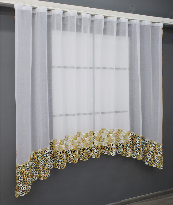 Кухонная арка VR-Textil № 000к микро-лен с макраме белый 270х150 см (51-202) Киев - изображение 3