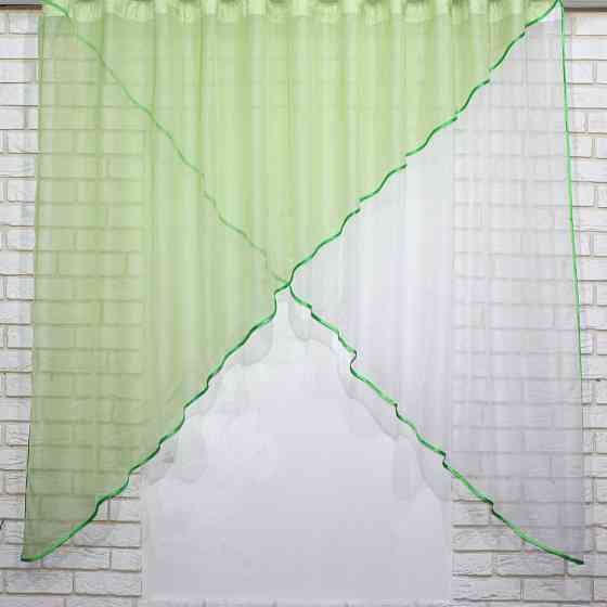 Кухонная занавеска VR-Textil № 053к салатовый с белым 280х170 см (50-045) Киев