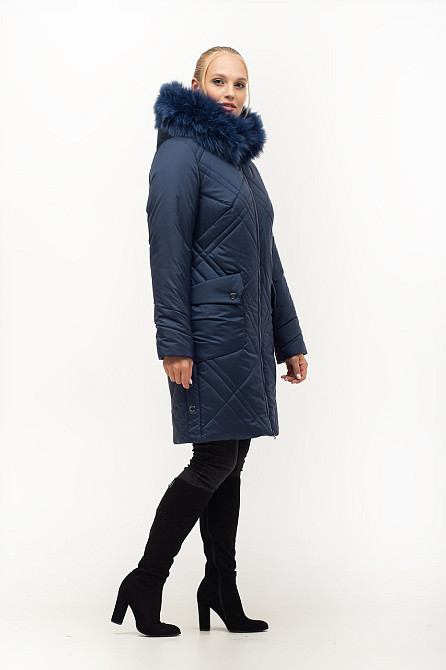 Класичний синій пуховик із хутром. 46.48.50р. Київ - фото 3