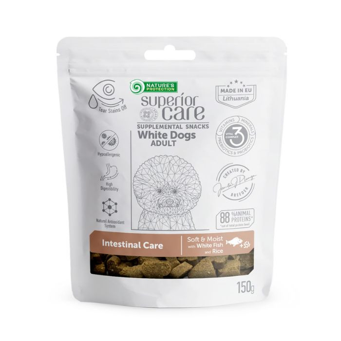 Nature's Protection Superior Care White Dogs Intestinal Care Ласощі для дорослих собак із білим забарвленням з білою рибою та рисом, 150 г Київ - фото 1