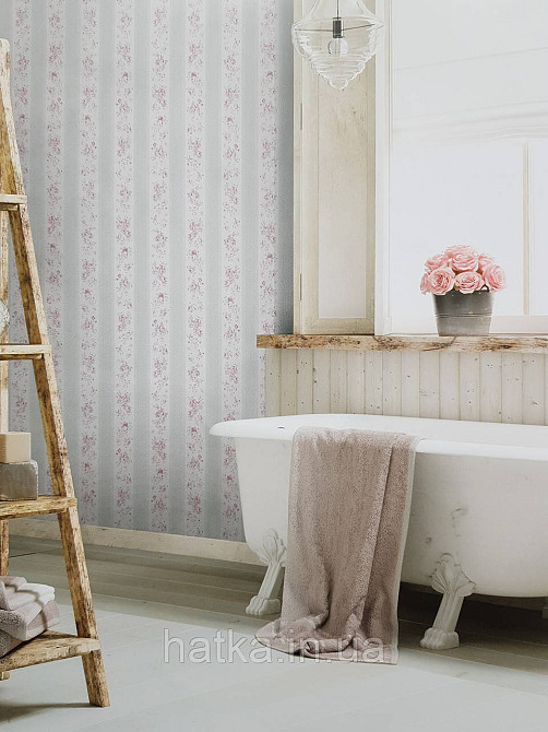 Шпалери вініл на флізеліні A.S.Creation Maison charme 0.53x10 прованс квіти троянди в смужку бордові сірі білі Київ - фото 1
