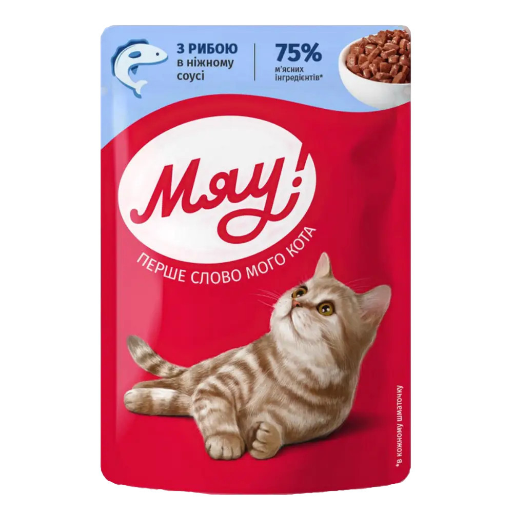 Сбалансированный влажный корм Мяу! для взрослых кошек 